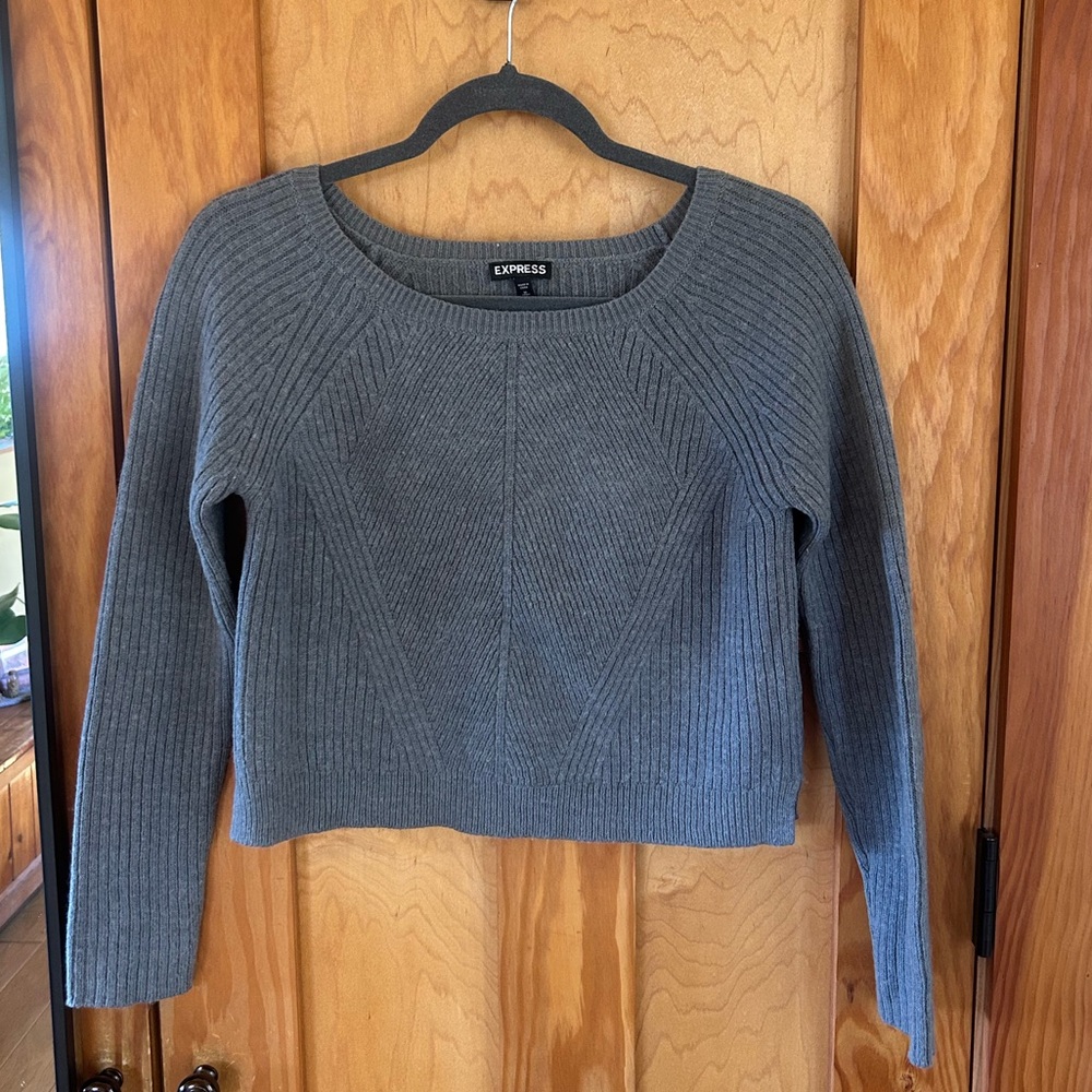 Express Grey Cropped Merino Wool Blend Sweater